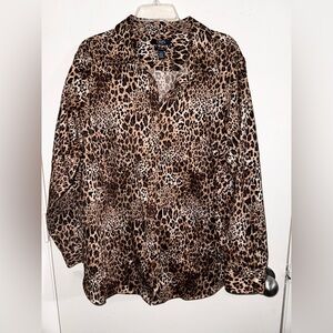 Chaps Leopard Print Button-Down Shirt - Brown/Black